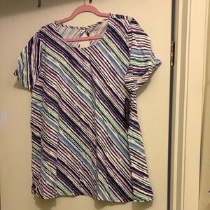 NWT-Roaman's Diagonal Striped Short Sleeve Top - Purple, Blue, Green